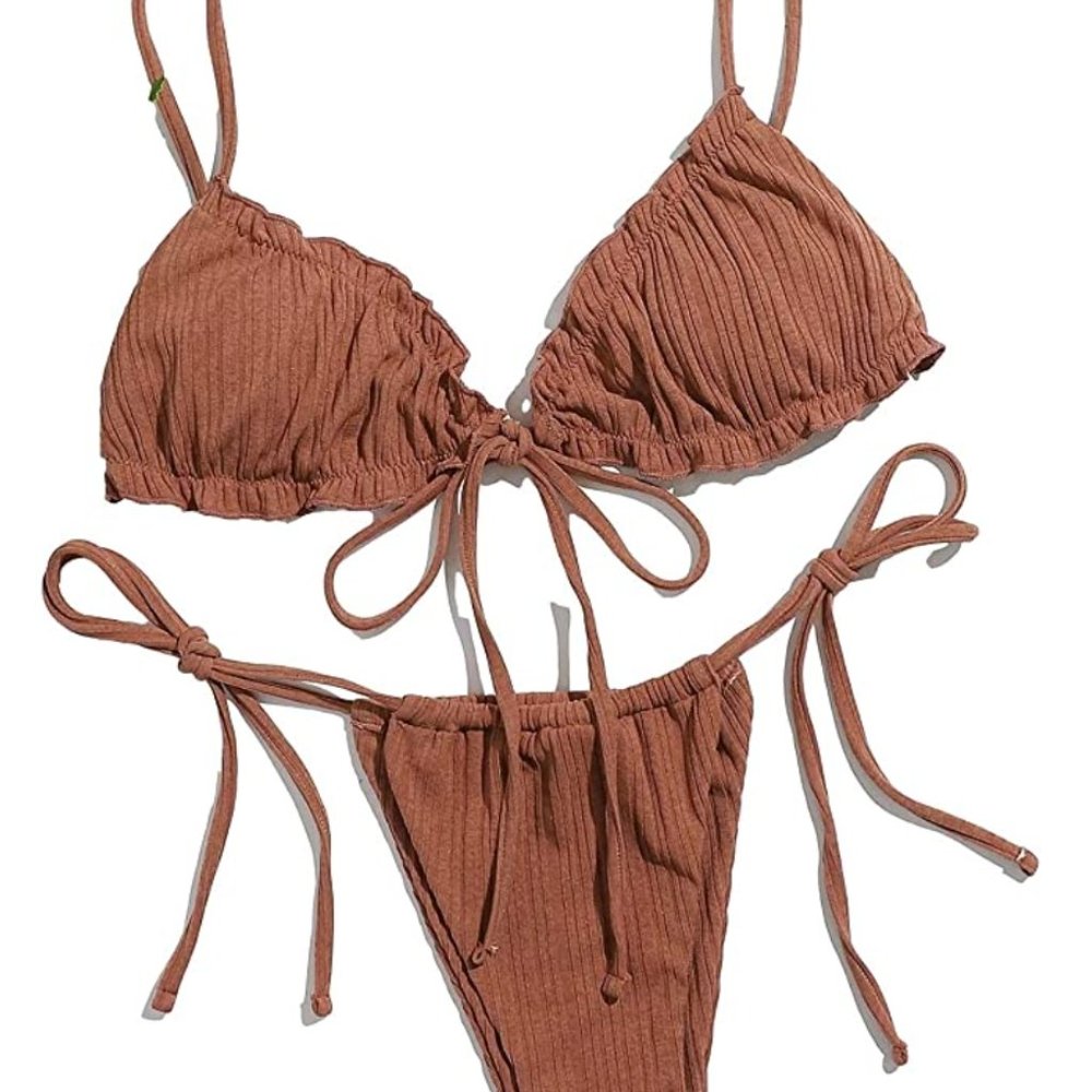 Lilosy Ribbed String Brazian Bikini Swimsuit Set